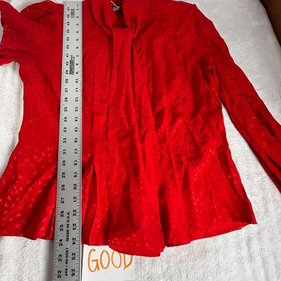 Adrianna Papell Womens Red Geometric Silk Pleated Bow Tie Neck Blouse Size 10 - Picture 7 of 8